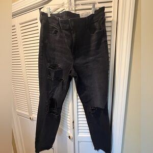 American Eagle Outfitters Black Distressed Hi-Rise Jegging Super Stretch